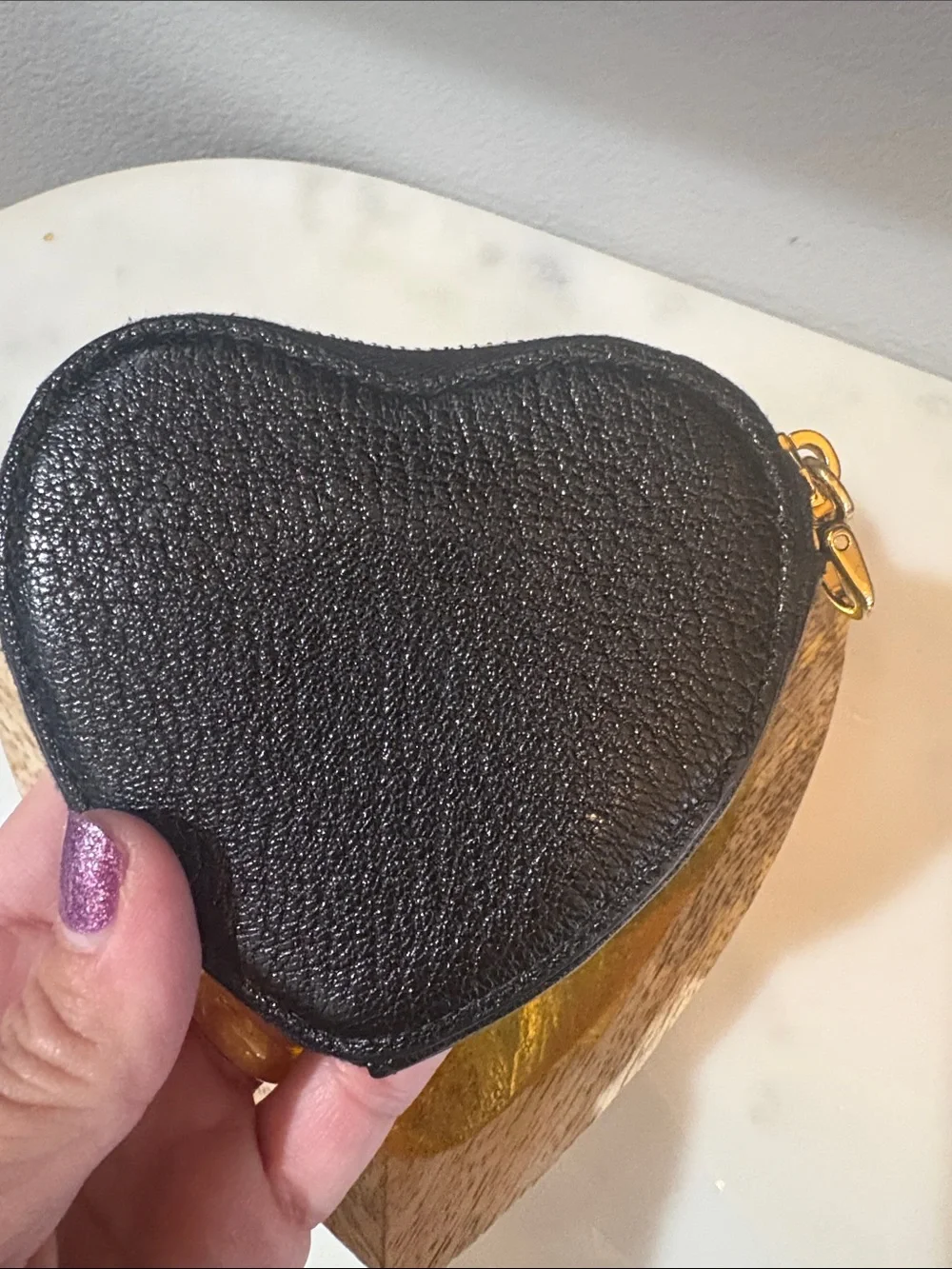 Miu Miu Black Leather Heart Key & Card Holder with Gold Logo